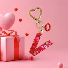 1pc Red Epoxy Initial Keychain, Cute Rhinestone Red Lip Heart Shaped Keyring, Valentine's Day Gift, Women Bag Charm Pendant, Suitable For Gifting To Lover/Best Friend/Mother/Friend - Red - View 25