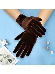 Autumn Winter Warm Velvet Gloves Solid Color Driving Goves Fashion Etiquette Mittens Quality Elastic Outdoor Velvet Gloves - Multicolor - View 7