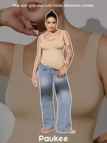 1pc Women Plus Size Seamless Bodysuit, Waist Cinching, Tummy Control, Butt Lifting - Apricot - View 8