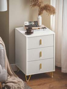 SoBuy Bedside Table, Nightstand With 3 Drawers And Storage Compartment, Modern Side Table For Bedroom And Living Room - White - View 3