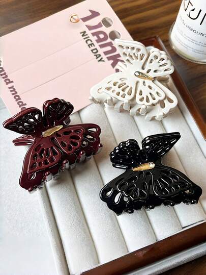 1pc Women's Hollow Butterfly Multi-Layer Colorblock Hair Claw Clip, Versatile Elegant Hair Accessory Suitable For Everyday Use