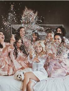 Customized Satin Bridal Robe, Half Sleeve Design, Customized Bridesmaid Bridal Robe, Personalized Satin Robe, Customized Bridal Robe, Bridesmaid Preparation Robe, Wedding Party Robe, Lace Trim Robe, Customized Name Robe, Bridal Robe Gift - Multicolor - View 4