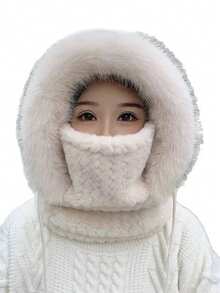 新款热销时尚百搭休闲套头帽，女士冬季保暖围脖一体式帽子，户外防风护耳，适合骑摩托车/电动自行车，加厚针织帽，情人节礼物 - S花套頭 - 查看 7