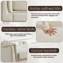 Chesterfield Velvet 3 Seater Sofa & 2 Seater Sofa Set, Moderm Sofa Couch Set With Rolled Arms And Button Tufted Back, Luxury Upholstered Living Room Furniture, Classic Modern Couch For Apartment Home Office, Deep Seat Sofa With Spring Cushions, Solid Wood Frame - 米色 - 查看 4