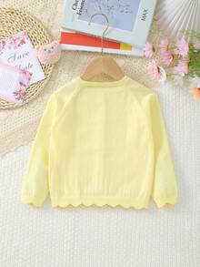 Infant Girls' Lightweight Hollow Floral Button-Up Long Sleeve Knit Cardigan Sweater - Yellow - View 6