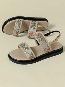 Women's Strap Buckle Sandals, Low Heel Thick Sole, Fresh Color Block Bohemian Vacation Vintage Random Print Open Toe Flat Heel Comfortable Summer New Wedge Low Heel Non-Tiring Fashion Outdoor Beach Sand Random Colorful Floral Leg-Lengthening Back Strap Hollow Design Summer 2026 Spring Autumn Lotus Apricot Breathable Fresh Elegant Graceful Matching Skirts Casual Sports Roman Sandals 3334 Small Size Large Size Women's Shoes 41-43 - Lotus Root and Apricot - View 6