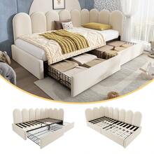 Upholstered Daybed 90x190 Cm, Daybed Sofa Bed With Hydraulic Storage, Children's Bed With Metal Slatted Base, Velvet, Beige, Without Mattress - Beige + Velvet + 90cm X 190cm - View 1
