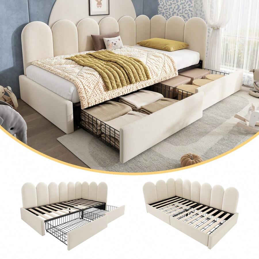 Upholstered Daybed 90x190 Cm, Daybed Sofa Bed With Hydraulic Storage, Children's Bed With Metal Slatted Base, Velvet, Beige, Without Mattress - Beige + Velvet + 90cm X 190cm - View 1