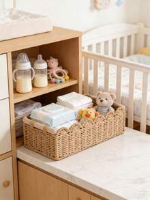 1个带扇形边的编织收纳篮，适用于浴室水箱架、浴室、客厅、卧室、梳妆台、家居装饰、浴室配件、桌面、家居收纳整理、整理篮 - 彩色 - 查看 2