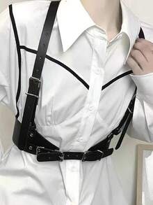 1pc Women's Punk Style Black Leather Adjustable Corset Belt, Sexy Accessory For Shirts, Dresses, Jackets Or Casual Wear - Black - View 2