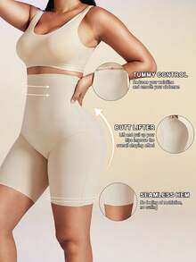 1pc Women's High Waist Invisible Shaping Shorts, Tummy Control, Butt Lifting, Body Shaping, Flat Abdomen, Seamless Waist Trainer - Apricot - View 2