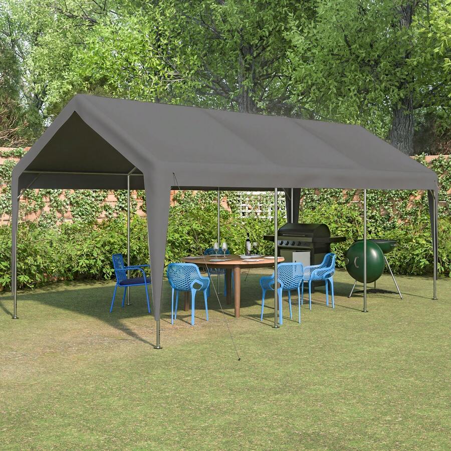 3x6m Garage Tent, Grey, With Folding Window, Removable Side Panel And Roof, Garden Tent, Car, SUV, Protective Cover For Boats And Trucks - A - 查看 1