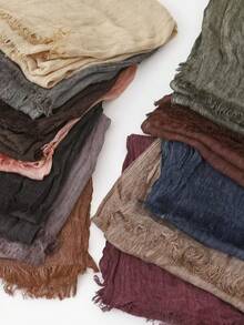 1件装女士多色纯色粘胶褶皱流苏围巾，休闲日常头巾，持久透气防滑防晒保暖披肩，适合搭配连衣裙 - 頭巾 - 查看 9