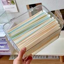 1pc Transparent Lid Straw Holder, Plastic Straw Dispenser, Desktop Storage Box, Suitable For Kitchen, Office, Cabinet Storage, Can Also Hold Pencils