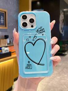 INS风甜美酷炫爱心涂鸦卡包手机壳，浅蓝色PC外壳+爱心涂鸦透明卡包，双重保护，内置卡槽可容纳1张卡片（例如门禁卡、银行卡），时尚实用，尤其适合春夏使用。 - 藍色 - 查看 1