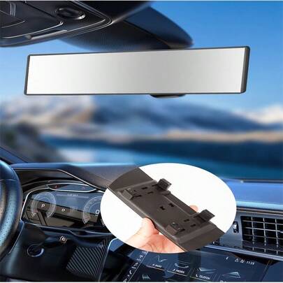 Wide Angle Rectangular Rearview Mirror - Transparent Flat Mirror Surface, Universal Mounting, Easy Front Installation, Durable ABS Material, Enhances Driving Safety