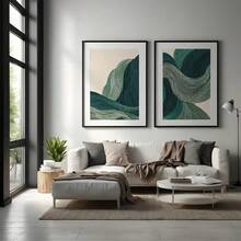 Green Abstract Waves Wall Art Set Of 3, Japandi Minimalist Wall Art, Medieval Green Abstract Decoration, Home Decor Living Room, Wall Decor, No Frame - Waves - View 8