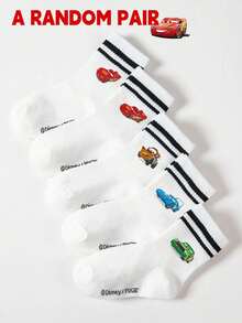 Disney 5双装迪士尼汽车卡通图案儿童船袜，黑白条纹，可爱迪士尼设计，时尚休闲透气学生袜，适合日常穿着、返校季、节日礼物 - 彩色 - 查看 10