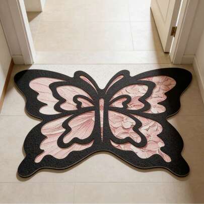 1 件蝴蝶造型地毯，粉黑撞色，浪漫独特设计，适用于玄关、卧室、衣柜等场所，多种尺寸可选，装饰地毯，卧室装饰，小地毯，地毯，家居装饰，客厅地毯，卧室地毯，客厅装饰，户外地毯，可水洗地毯，尺寸不规则，允许 1-5 厘米的裁剪误差。