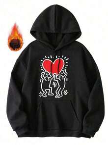 Hooded Sweatshirt Black Keith Haring Heart Print Casual WearY2K-W-Valentine Outfits For Women - màu đen - Xem 1