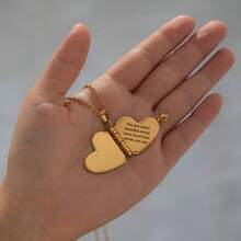 1pc Minimalist Customized Engraved Envelope Pendant Necklace, Personalized DIY Letter Notebook Necklace With Heart Pendant, Multi-Line Text/Photo Engraving, Romantic Gift, Friendship Gift, Anniversary Gift, Valentine's Day Gift - Gold + Heart - View 7