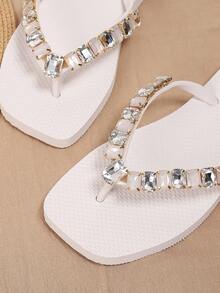 Evertop Surf Dép xỏ ngón nữ mùa hè mới về, dép quai ngang đính đá vuông hai màu đa năng, dép đi biển. - trắng - Xem 1