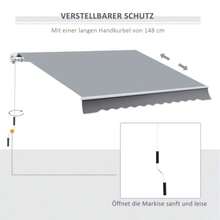 Awning, 3.95 X 2.45 M, Sun Protection, Retractable, Crank Operated, Metal Frame, Polyester,