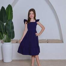 RAFAELA PLAIN DRESS FOR YOUTH - Navy Blue - View 3