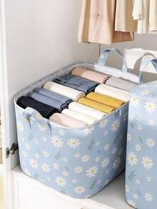 1个大容量雏菊图案无纺布衣物/被褥收纳袋，防尘防潮，搬家袋 - 淺藍色 - 查看 1