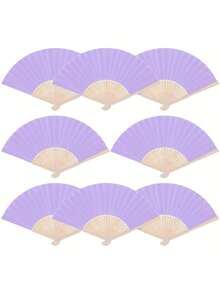 1-20 piezas Abanicos de madera hueca, abanicos de papel de unicolor con funda plegable, accesorios de verano portátiles de bambú DIY, abanicos de mano, abanicos plegables, abanicos de moda personalizados, adecuados para bodas, decoración de fiestas, manualidades, decoración del hogar, regalos, recuerdos de invitados de boda, decoración de fiestas de cumpleaños, Día de la Madre, regalos de Pascua, accesorios de fotos de actuaciones, adecuados para el hogar, decoración de oficina (número aleatorio de costillas) - Púrpura - Ver 2