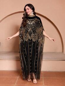 JINLICX Luxurious Sequin Glittering Dress Suitable For Wedding Parties Anniversary Events And Long Dress Occasions Spring And Summer Collection - Black - View 5