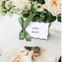 25/50 Sets Scallop Name Place Cards For Table Setting DIY Wedding Placecards With Ribbon Include 10/30/50 Name Table Cards And 10/30/50 Ribbon For Weddings Party Celebrations Supplies(Pink/Green/Black Available) - Multicolor - View 6