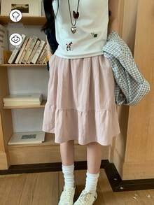 日系休闲黑色A字裙，带口袋，简约设计，显年轻。 - 粉色 - 查看 6