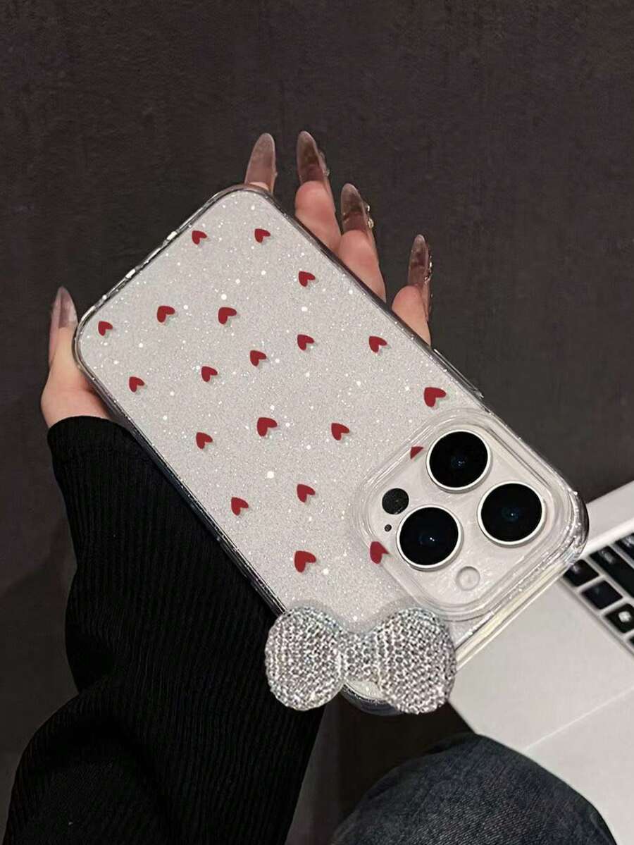 1pc Fashionable Sparkling Burgundy Heart & Bow Design Transparent TPU Phone Case For IPhone 17/17 Pro/17 Pro Max/Air/7/8/7 Plus/8 Plus/X/XS/XR/XS Max/11/11 Pro/11 Pro Max/12/12 Pro/12 Pro Max/13/13 Pro/13 Pro Max/14/14 Pro/14 Plus/14 Pro Max/15/15 Pro/15 Plus/15 Pro Max/16/16 Pro/16 Plus/16 Pro Max - Multicolor - View 1