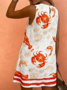 休闲度假风女式螃蟹印花无袖吊带裙，春夏款 - 彩色 - 查看 9