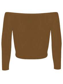 Blusa de manga larga ajustada con hombros descubiertos, estilo Y2K, para primavera/verano - Café integral - Ver 2
