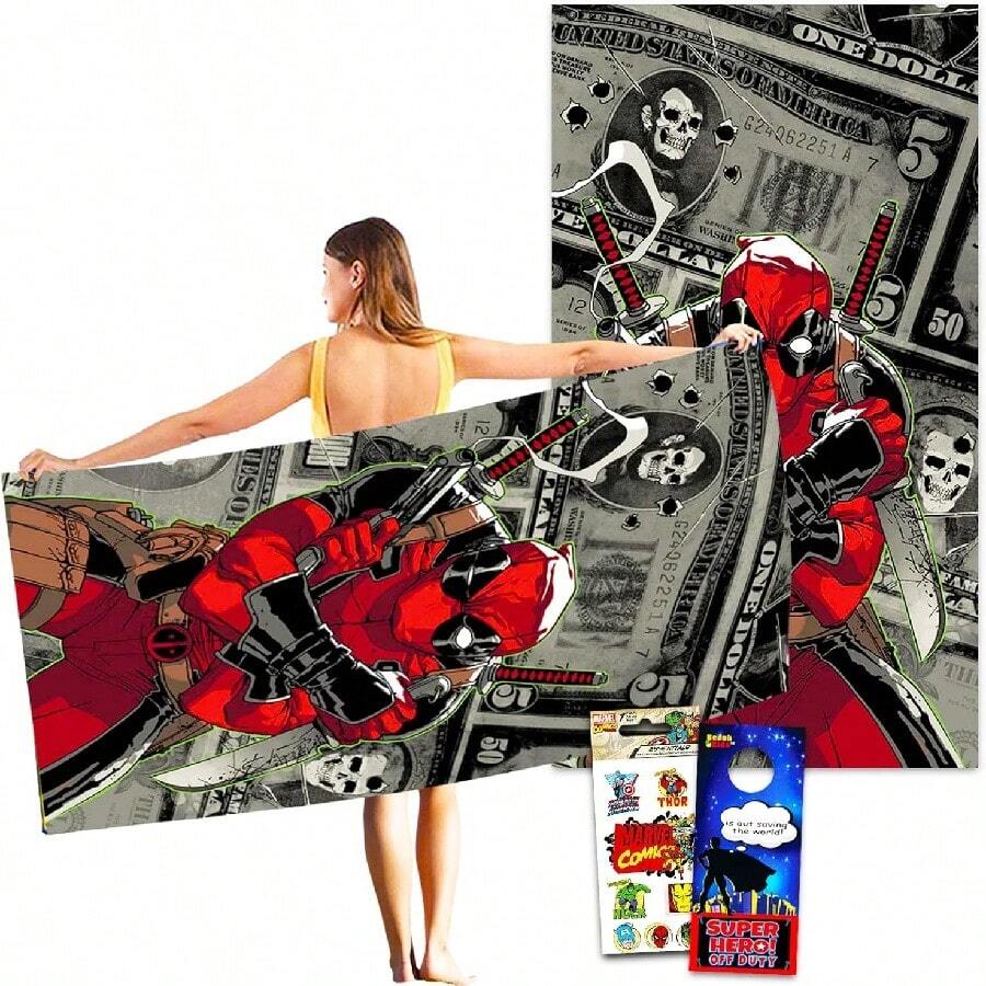 Deadpool Beach Towel Set - Bundle With 40 X 72 Deadpool Microfiber Pool Towel Plus Stickers And More Deadpool Beach Towel For S, Adults.Jpg - trắng - Xem 1