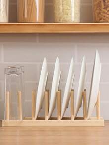 1件装时尚实木碗碟架，天然木纹，可收纳碗碟，沥水设计，家用/出租厨房必备 - 彩色 - 查看 2