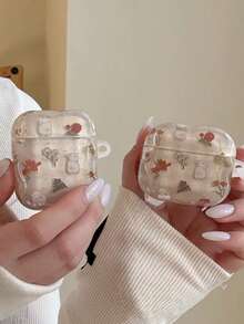 干花和干果 1 件装 简约清新 ins 风韩版格子花卉卡通兔子耳机保护套 适用于 第四代、Pro 第三代、1/2 代无线蓝牙耳机保护套（不含耳机） - 白色 - 查看 2