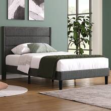Upholstered Bed 90 X 200 Cm, Frame And Headboard, Double Upholstered Bed, Grey Fabric, Bed For Young People - Dark Grey - View 2