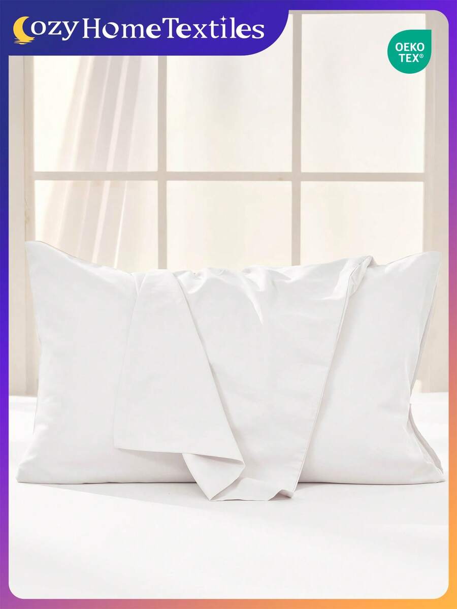 1个/2个纯色枕套（不含枕芯），面料柔软，透气亲肤，多种尺寸和颜色可选，适用于家居床上用品、宿舍、沙发垫套、房间装饰，白色，通过Oeko-Tex认证