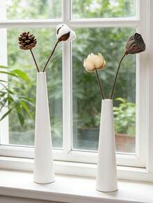 1pc Vase, Home Decor; Oblong Dried Flower Arrangement, Suitable For Living Room Vase, Room Decor, Home Decoration, Dining Table Centerpiece, Desktop Decor - White - View 3