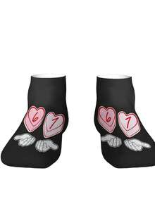 Children's Valentine's Day Embellished Printed Socks  Suitable For All Seasons - White - View 2