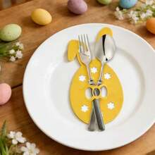 4pcs Easter Bunny Cutlery Holders, Felt Easter Egg Shaped Design, Multi-Color, Felt Easter Decor, Suitable For Easter Holiday, Party, Gathering Spring Tabletop Decor, Placemats, Napkin Holders - Yellow - View 7