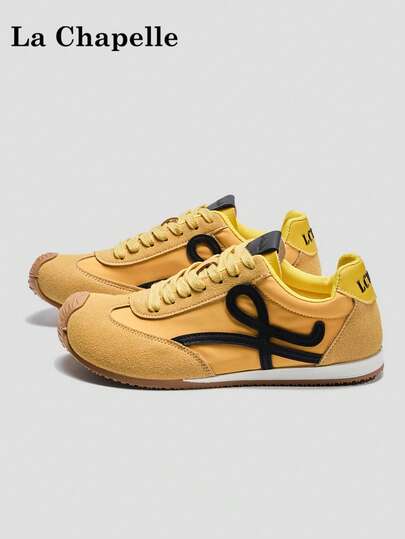 1 par de zapatos casuales de suela gruesa con cordones y suela blanda para mujer de La Chapelle, zapatos planos de exterior de puntera redonda y tacón bajo antideslizante de unicolor elegante y suela blanda adecuados para fotos de graduación de estudiantes, zapatos deportivos de skate de cuero de caña baja para mujeres