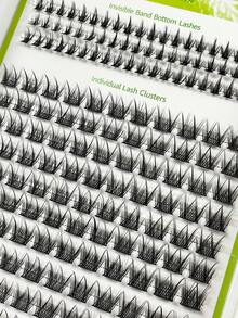 Hinarin 170片C型卷翘自然睫毛簇，透明带，纤细睫毛簇，可嫁接下睫毛，自然可重复使用，单根睫毛，DIY睫毛，打造自然妆效 - 黑色 - 查看 5