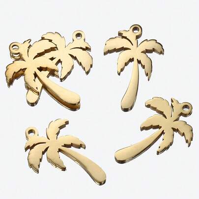 5个不锈钢金色棕榈树形吊坠，适用于DIY珠宝制作配件，项链、手链、耳环