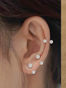 3pcs Full Rhinestone Horseshoe, Shamballa Ball, Nose Ring, Lip Ring, Earring, Body Piercing Soft Clay Rhinestone Jewelry - 3 White Ones - View 8