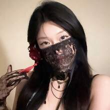 Black Flower Half Face Lace Mask Halloween Cos Mask Veil Ball Party Dress Up Photo Props - màu đen - Xem 3