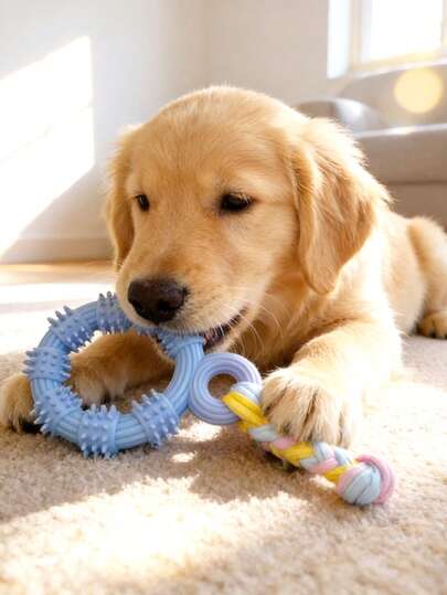 1 st ny rolig tuggleksak, bettresistent, tandvård, dragkrok, knut, TPR-gummi, mjuk spik, rund ring, tuggleksak, lämplig för små/medelstora hundar och katter, lindring av tristess, interaktiv träning, motion